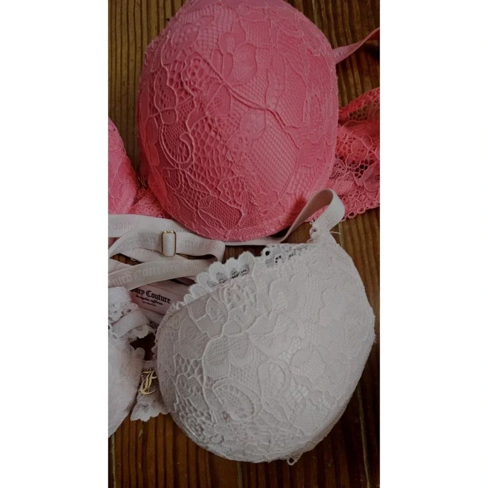 JUICY COUTURE pack of 2 padded underwire lace push up bra 34B NWOT light pink